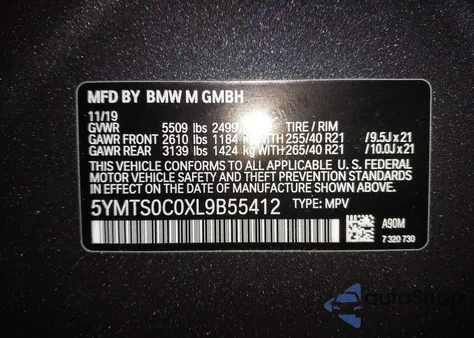 2020 BMW X3 M из США, поврежденный, VIN 5YMTS0C0XL9B55412